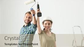 Presentation with repair - Cool new presentation with portrait-of-positive-young-couple backdrop and a coral colored foreground