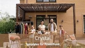  Presentation with family - Cool new PPT layouts with portrait-of-positive-young-family backdrop and a coral colored foreground