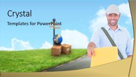  Presentation with job letter - PPT theme consisting of portrait of postman delivering letter background and a arctic colored foreground