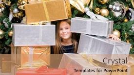  Presentation with girl christmas - Amazing PPT theme having portrait-of-preteen-girl-wearing backdrop and a coral colored foreground