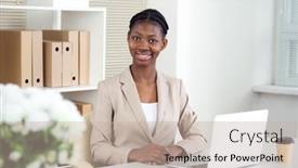  Presentation with african american business - Colorful presentation design enhanced with portrait-of-pretty-african-american backdrop and a mint green colored foreground