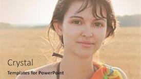  Presentation with sunshine - Cool new presentation theme with portrait of pretty beautiful young girl in the evening sunshine in nature backdrop and a coral colored foreground