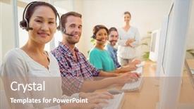  Presentation with supervision - Cool new presentation theme with portrait of pretty call center backdrop and a  colored foreground