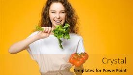  Presentation with pretty girl - Slide set featuring portrait-of-pretty-caucasian-girl background and a gold colored foreground