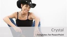  Presentation with cowboy hat - Slides enhanced with portrait of pretty caucasian woman smiling wearing cowboy hat and boots background and a light gray colored foreground