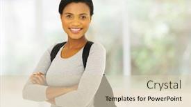  Presentation with college - PPT theme with portrait-of-pretty-female-african background and a soft green colored foreground