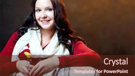  Presentation with hot tea - PPT theme consisting of portrait of pretty female holding glass of hot tea and looking at camera background and a tawny brown colored foreground