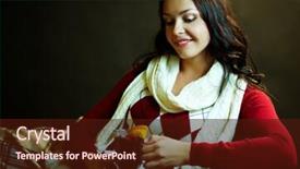  Presentation with hot tea - Slides featuring portrait of pretty female holding glass of hot tea and looking at it background and a wine colored foreground
