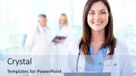  Presentation with female - Beautiful presentation theme featuring portrait of pretty female practitioner backdrop and a  colored foreground