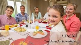  Presentation with christmas dinner - Cool new presentation with portrait of pretty little girl during christmas dinner at home in the living room backdrop and a coral colored foreground