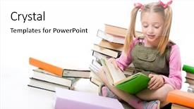  Presentation with kids reading books - Presentation theme having portrait-of-pretty-schoolgirl-reading background and a white colored foreground