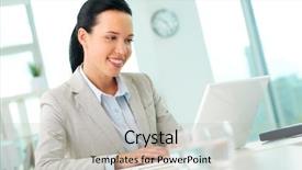  Presentation with secretary - Audience pleasing PPT layouts consisting of portrait of pretty secretary looking at laptop screen while working backdrop and a light gray colored foreground