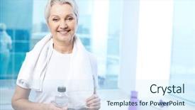  Presentation with towel for uk market - Beautiful presentation featuring portrait of pretty senior woman backdrop and a sky blue colored foreground