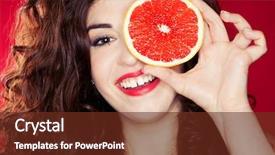  Presentation with customer service face of pretty - PPT theme having portrait of pretty woman holding grapefruit background and a tawny brown colored foreground