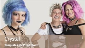  Presentation with females - Audience pleasing PPT layouts consisting of portrait of punk male and females over gray background backdrop and a coral colored foreground