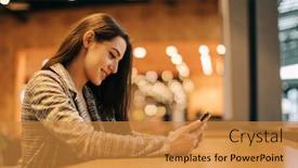  Presentation with long hair - Slide deck having portrait-of-real-young-pretty background and a gold colored foreground