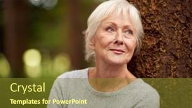  Presentation with woodland - Slide set with portrait-of-retired-senior-woman background and a tawny brown colored foreground