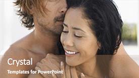  Presentation with romantic - Presentation theme having portrait of romantic young man embracing woman from behind background and a coral colored foreground