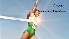  Presentation with runner - Beautiful slide deck featuring portrait-of-runner-breaking-finish backdrop and a light blue colored foreground