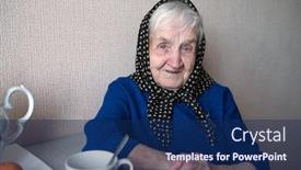  Presentation with senior hunger - Theme enhanced with portrait-of-russian-senior-woman background and a navy blue colored foreground