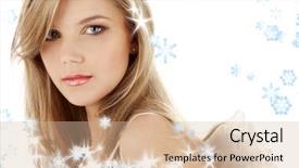  Presentation with angel wings - Theme enhanced with portrait of sad blue-eyed girl with angel wings background and a soft green colored foreground