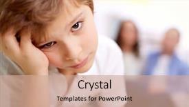  Presentation with sad child parents arguing - Colorful PPT theme enhanced with portrait of sad boy looking backdrop and a coral colored foreground