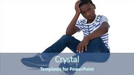  Presentation with sad lonely student sitting - Cool new slides with portrait of sad boy sitting backdrop and a ocean colored foreground