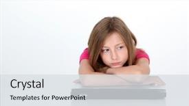  Presentation with sad girl - PPT theme featuring portrait of sad little girl background and a sky blue colored foreground