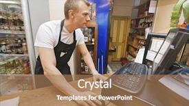  Presentation with salesman - PPT theme enhanced with portrait of salesman using computer background and a coral colored foreground