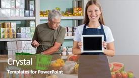  Presentation with digital trransportation - Beautiful PPT theme featuring portrait of saleswoman showing digital backdrop and a coral colored foreground