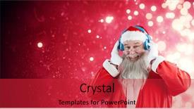 Presentation with shimmering - Beautiful presentation featuring portrait of santa claus listening to music on headphones against light design shimmering on red backdrop and a red colored foreground