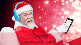  Presentation with shimmering - Slides consisting of portrait of santa claus listening music with digital tablet against light design shimmering on red background and a red colored foreground
