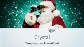  Presentation with binocular - Slide set consisting of portrait of santa claus looking from behind the white wall with a binocular merry christmas and happy new year background and a sky blue colored foreground