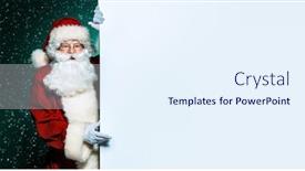  Presentation with next year - Cool new PPT layouts with portrait of santa claus standing next to a white wall merry christmas and happy new year backdrop and a sky blue colored foreground