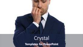  Presentation with navy blue - Slides having portrait-of-scared-guy background and a navy blue colored foreground