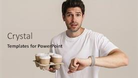  Presentation with paper cups - Audience pleasing presentation design consisting of portrait-of-scared-handsome-man backdrop and a soft green colored foreground