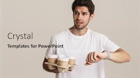  Presentation with paper cups - Presentation theme featuring portrait-of-scared-handsome-man background and a soft green colored foreground