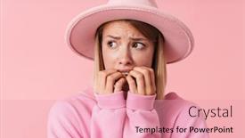  Presentation with pink nails - Colorful presentation theme enhanced with portrait-of-scared-young-woman backdrop and a coral colored foreground