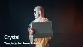  Presentation with blue eyes technology eye scan - PPT layouts having portrait of scary bloody clown background and a wine colored foreground