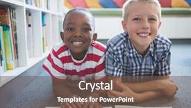  Presentation with kids reading book - Colorful theme enhanced with portrait of school kids lying backdrop and a tawny brown colored foreground