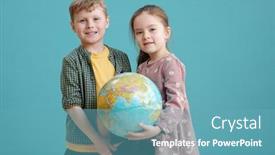 Presentation with globe - Slide set consisting of portrait-of-schoolchildren-holding-globe background and a teal colored foreground