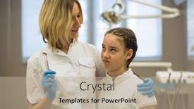  Presentation with dental office - Theme having portrait-of-schoolgirl-patient background and a mint green colored foreground