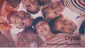  Presentation with huddle - Presentation theme featuring portrait of schoolkids forming huddle background and a coral colored foreground