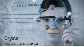  Presentation with molecular - PPT theme enhanced with portrait of scientist holding molecular background and a light blue colored foreground