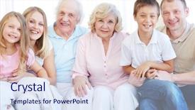  Presentation with young children - Colorful slide deck enhanced with portrait of senior and young couples with their children looking at camera at home backdrop and a sky blue colored foreground