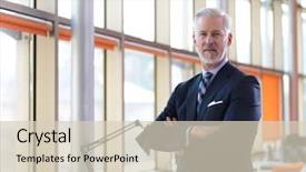  Presentation with grey - Beautiful PPT layouts featuring portrait of senior business man backdrop and a soft green colored foreground