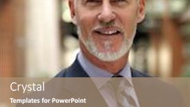  Presentation with grey - Slide deck with portrait of senior business man with grey beard and hair alone i modern office indoors background and a coral colored foreground