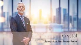  Presentation with front office - Slide deck featuring portrait of senior businessman in front of his modern office background and a lemonade colored foreground