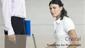  Presentation with lobby - Beautiful PPT theme featuring portrait of senior businesswoman and businessman in office lobby backdrop and a soft green colored foreground