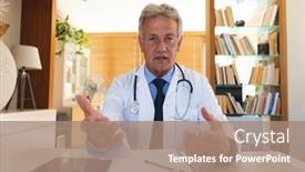  Presentation with lab coat - Slide deck having portrait-of-senior-caucasian-male background and a coral colored foreground